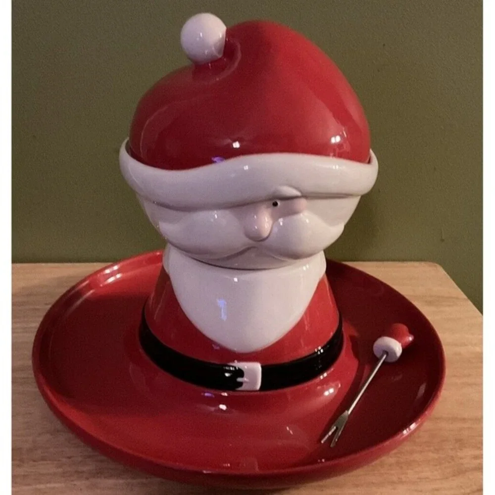 Santa Claus Fondue Set, Ceramic, With Fondue Fork.‎